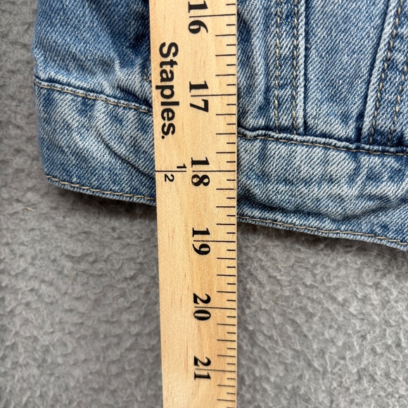 L.E.I. Sherpa Collar Denim Jacket Juniors M Blue Jean Trucker Plaid Lined Vtg - Picture 5 of 10